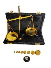Vintage Gold Brass jewellery Scale With Velvet Box & Complete Set Weight Balance picture
