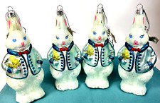 Lot of 4 Melrose International Decor Glass Blown Ornaments 8” Bunny Rabbits picture