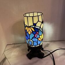 Small Tiffany Table Lamp Blue Yellow Floral Design  Stained Glass  10.5x 4 picture