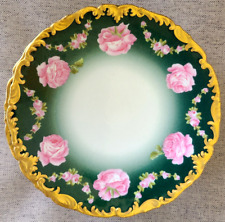 T&V LIMOGES SET OF 6 PLATES HEAVY GOLD HAND PAINTED DROP ROSE GARLAND picture