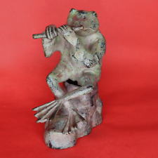 Frog Playing Flute Figure Vintage Handmade Brass Todd Statue Sculpture Figurine picture