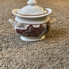Vtg 222 Fifth Red Cream Porcelain China Gabrielle Sugar Bowl Lid Fall Christmas picture