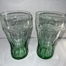 2 TWO Vintage Coca-Cola Brand Genuine Glasses  16.75 OZ. Libbey Green tint Rare picture