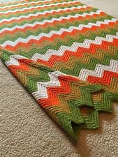 Granny Knit Handmade Crochet Afghan Blanket Throw Vintage 70s Chevron 80