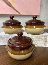 Set of 3 Vintage Stoneware French Onion Soup Crock With Lids And Handles picture