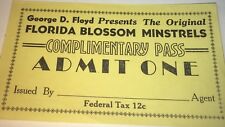 Rare Antique American Florida Blossom Minstrels Complimentary Pass C.1930's US picture