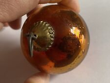 Antique TINY 1-1/2” Amber German Kugel Brass Cap Tree Ornament picture