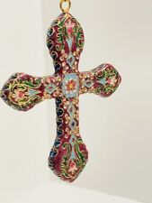 VINTAGE Cloisonné Cross Pendant Ornament Multi Color Detail Design picture