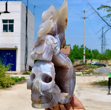 7.9LB Natural agate quartz crystal hand carved skull and Flying Eagle Healing picture