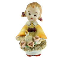 Hand Decorated Choir Girl Figurine Flowers Candlestick Pigtails Ceramic Japan picture