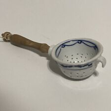 Antique Blue Onion Tea Strainer Turned Wood Handle Round Bottom picture
