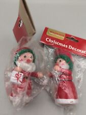 C2 Vintage 1970's Christmas Santa Claus Wooden Figurines Taiwan New Old Stock picture