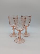 Vintage Cristal D'Arques-Durand Rosaline Pink Swirl Water Goblets Wine Glasses picture