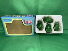 ✨Vintage 1970's Retro Plastic Green Frog Pot Plant Figures x 4 Hong Kong In Box✨ picture