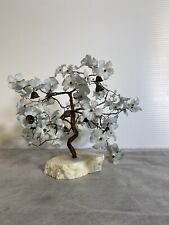 Vintage Handcrafted Prosperity Tree Brass Trunk & Bells | Blue & White Flowers picture