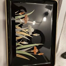 Vintage Lacquered Gold Black Iris Otagiri Japan Tray 8 1/4
