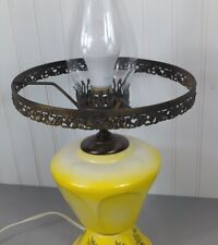 Table Lamp Vintage Yellow Ceramic Floral Design Brass 10