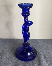 Cobalt Blue Glass Figural Candlestick Art Deco Grecian Goddess Diana 10.5