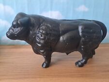 Vintage Cast Iron Bull Cow Bank VERY HEAVY Door Stop Farmhouse Western Primative picture