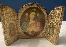 Vintage Triptych 4” X 5” Wood Jesus And Angels picture