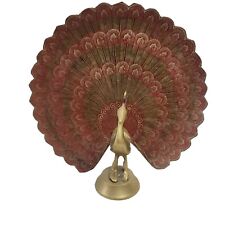 Vintage Painted Brass Peacock Figurine Decoration Full Fan Open Train picture