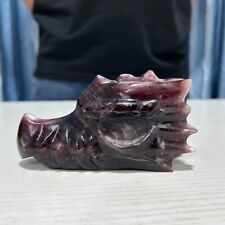 1LB 4.7'' Natural Purple Mica Dragon Skull Statue Crystal Quartz Reiki Decor picture