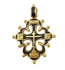 Cross Pendant Russian Old Believers Lobed For Man Woman  Silver 925 GOLD 24KT P picture