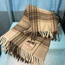 Vintage Rare Haussmann Austria Germany Wool 1950s Lap Blanket Brown Plaid 45x28 picture