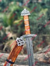 Hand Forged Damascus Steel Viking Sword Battle Ready Medieval Sword + Scabbard picture