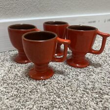Vintage Frankoma Pottery C13 Coffee Cup Mug Flame Red Orange Pedestal Base Set picture
