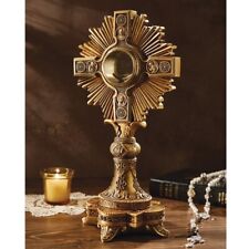 Resin and Brass Ornate Embossed Adoration Cross Rays Monstrance Reliquary 12 In picture