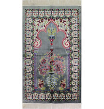 Luxury Turkish Islamic Velvet Kilim Prayer Rug Janamaz Sajada - Floral Grey picture