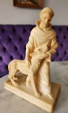 Carved St. Francis Patron Saint of Animals Dog Wolf Figurine Italy Tan Vintage picture