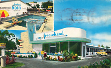 Miami Florida, Arrowhead Motel Advertising Pool Old Cars, Vintage Postcard picture