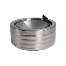 Grooved Silver Smokeless Classic Metal Ashtray with a Lid for Cigarettes picture