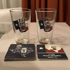 Miller Lite Texas Pride Beer Pint Glass Cup Set & Coasters Lone Star State New picture