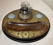 antique 19th century wood bronze porcelain glass jasperware inkwell stand jar picture