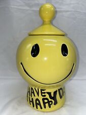 Vintage McCoy Cookie Jar Have A Happy Day USA Pottery Yellow Smiley Face picture