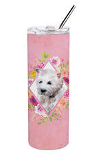 Westie Terrier Pink Flowers Stainless Steel 20 oz Skinny Tumbler CK4193TBL20 picture