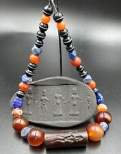 Vintage Antique Style Intaglio Stamp A Long With Agate And Lapis Beads Necklace picture