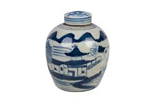 Beautiful Blue and White Landscape Motif Porcelain Ginger Jar 6