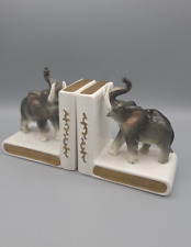 Vintage 1950s Brinn’s Japan Trunk Up Elephant Porcelain Bookends - TV1418 picture