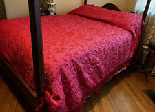 Vtg 1960's hot pink paisley fringed bedspread full Hollywood Regency Atomic Boho picture