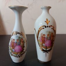 Pair Of Limoges Artist Signed Porcelain Garden Scene Mini Vases picture