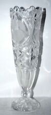 Great cut glass crystal trumpet vase clear 7.5 inches tall Etched picture