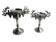 Aluminium Stag Head Pillar Candle Holder 10.5 inch & 8 inches Set of 2 Pcs Deer picture