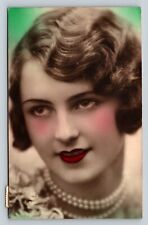 c1930 RPPC Young Lady Studio Glamor Shot Paris France Hand Color Tinted Postcard picture