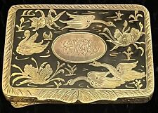 RARE Antique Japanese Etched Damascene Beveled Mirrored Compact w/silk case picture
