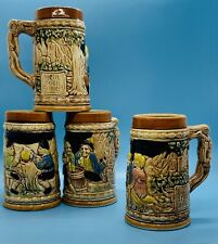 Vintage Glazed Ceramic Oktoberfest German Beer Bier Mug Stein JAPAN Set of 4 picture