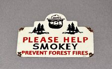 VINTAGE RARE 1956 14” SMOKEY BEAR FOREST  PORCELAIN SIGN CAR GAS OIL TRUCK AUTO picture